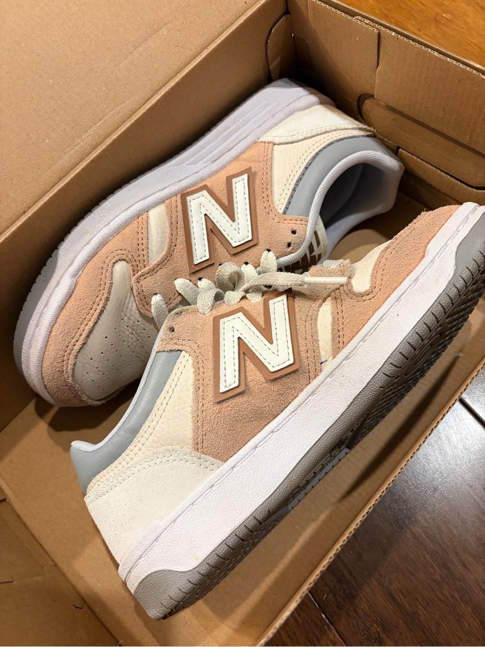 New Balance Kids Sneakers in Beige and Cream with Gray Accents